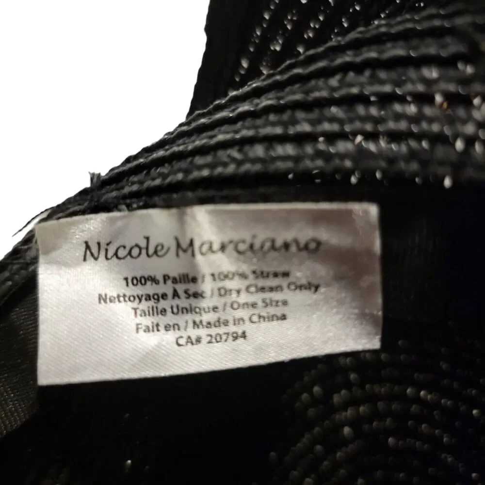 Nicole Marciano Womans Straw Hat Black OS Stones Multicolored Tie